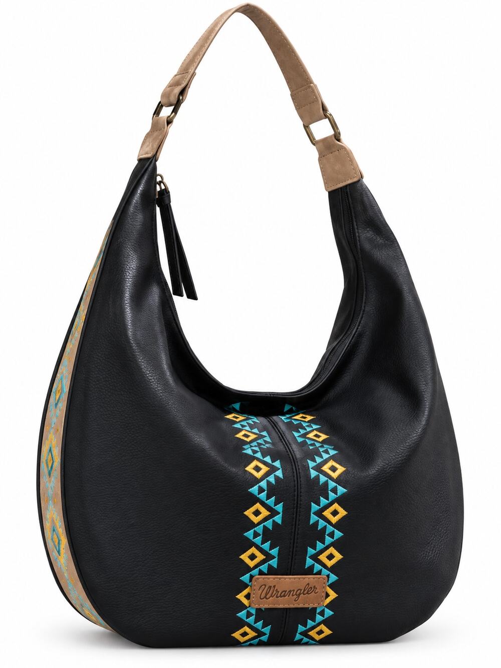 Wrangler Western Aztec Embroidered Hobo Shoulder Bag Black NWT